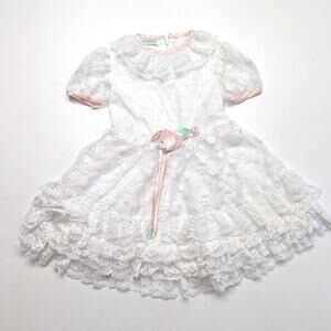 Vintage Rare Editions Dress Girls Size 3T White Lace Rose Flower Girl